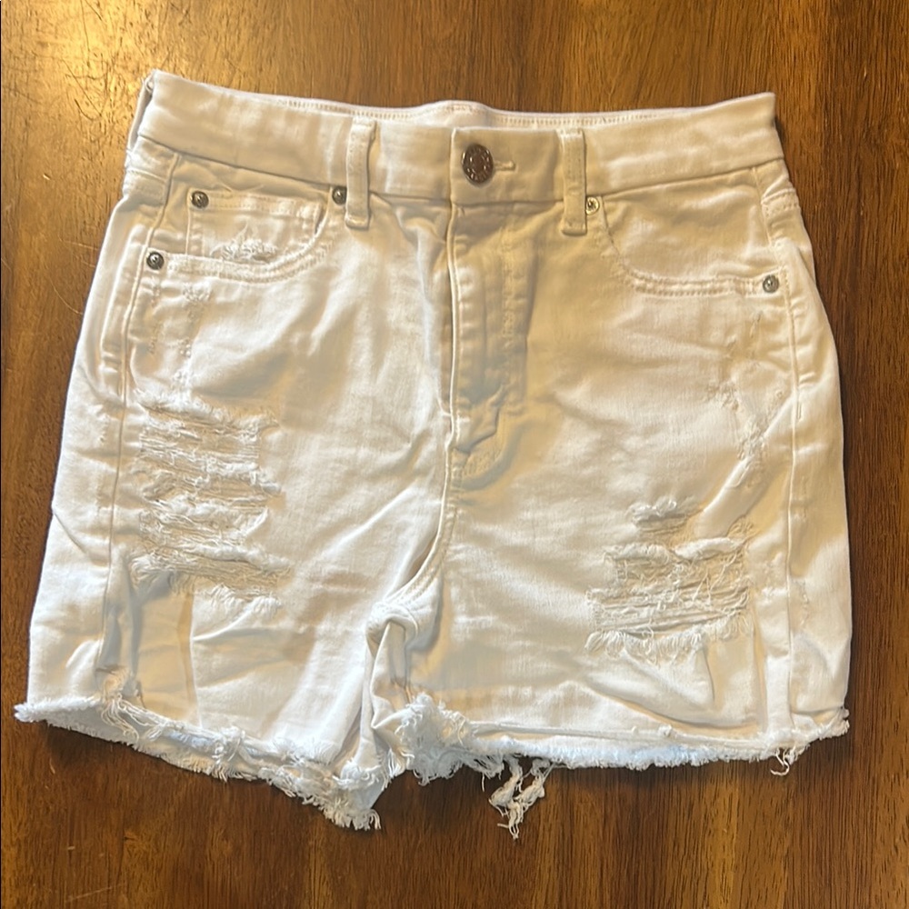 White Distressed Denim Shorts